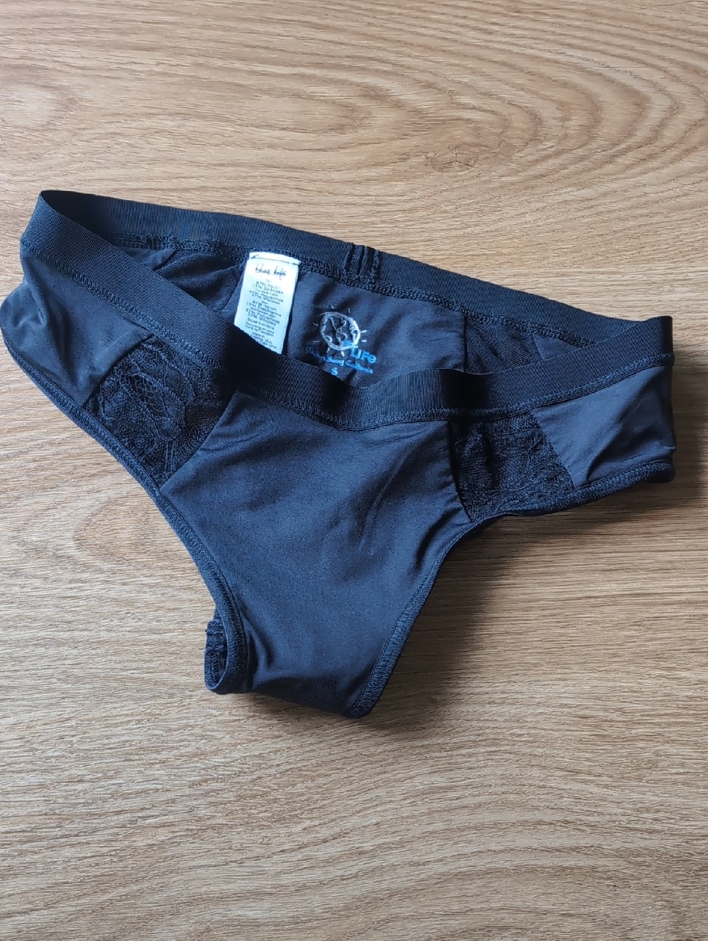 NEW - Blue Life - Black Bikini Brief with Black Lace Detail - S